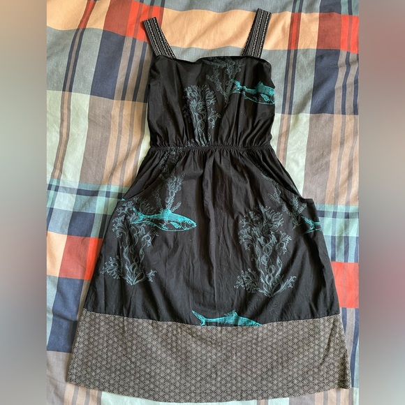 Black cotton ocean dress with pockets - Picture 1 of 3